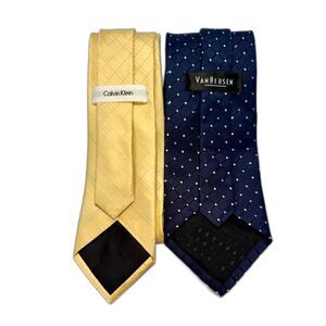Calvin Klein AND Van Heusen‎ 100% Silk Neckties Navy Blue Yellow Plain & Pattern